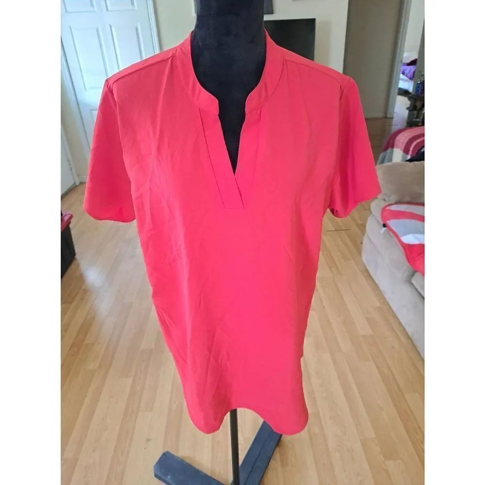 New XL Red Deep V Neck Short Sleeve Pullover Shirt Top Blouse